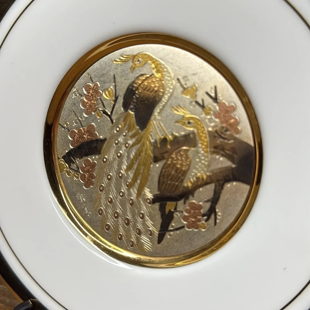 The Art of Chokin 24K Gold Edged 6” Round Plate with Stand